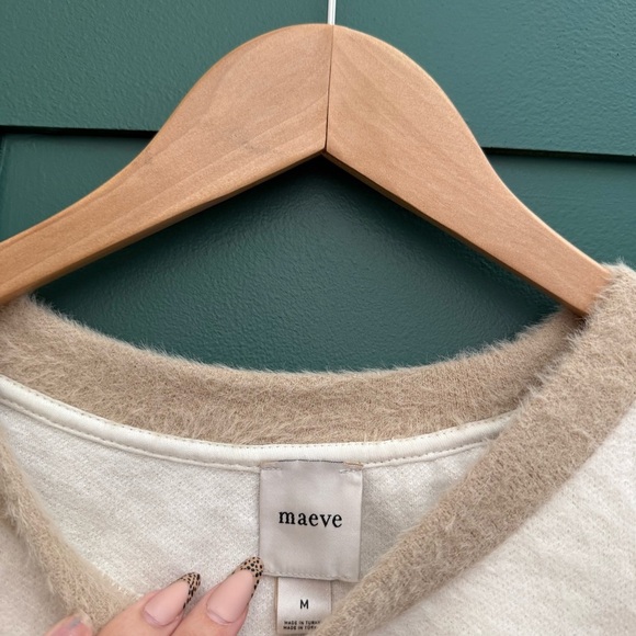 Anthropologie Maeve Cozy Ringer Sweater Top IVORY - Picture 5 of 9